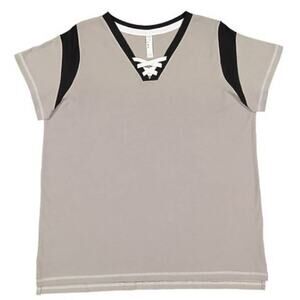 LAT Ladies Game Day Lace Up Short Sleeve Tee Shirt Size S Titanium White Black